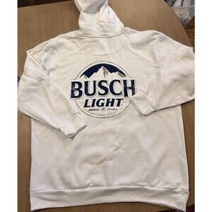 Busch Light XXL White Hoodie Graphic Print Logo Pullover Beer Cotton Blend